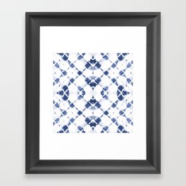 Squares and spots, blue indigo and white shibori Framed Art Print