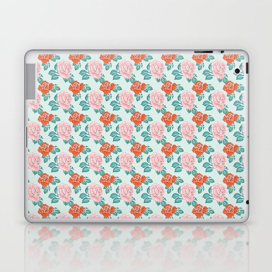 Pink and orange roses floral pattern Laptop & iPad Skin