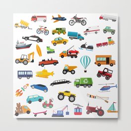 Little Boy Things That Move Vehicle Cars Pattern for Kids Metal Print | Vehicles, Fun, Transport, Construction, Transportation, Cars, Digital, Tractor, Cute, Children 