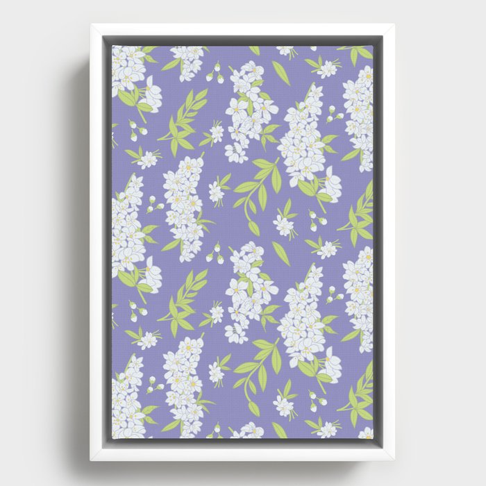 Cherry Blossoms on Periwinkle Framed Canvas