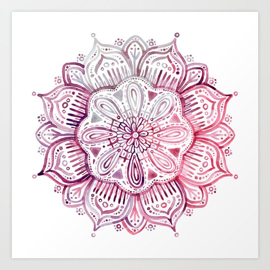 Burgundy Blush Watercolor Mandala Art Print