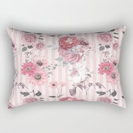 Vintage Pink Striped Floral Pattern Rectangular Pillow