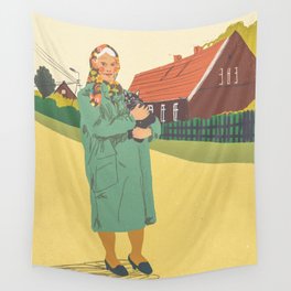 Woman with a cat Wall Tapestry