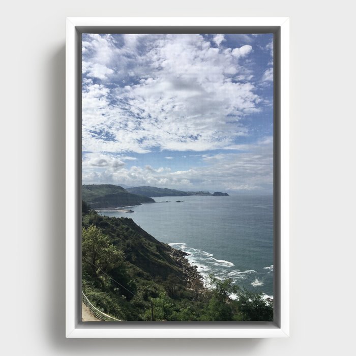 Beach With Cliffs Framed Canvas