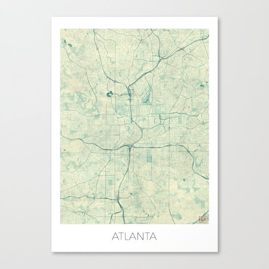 Atlanta Map Blue Vintage Canvas Print
