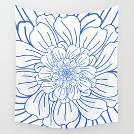 Blue Flower Outline Wall Tapestry