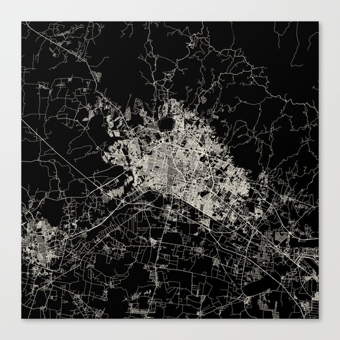 Léon, France - Black and White City Map - Aesthetic Canvas Print