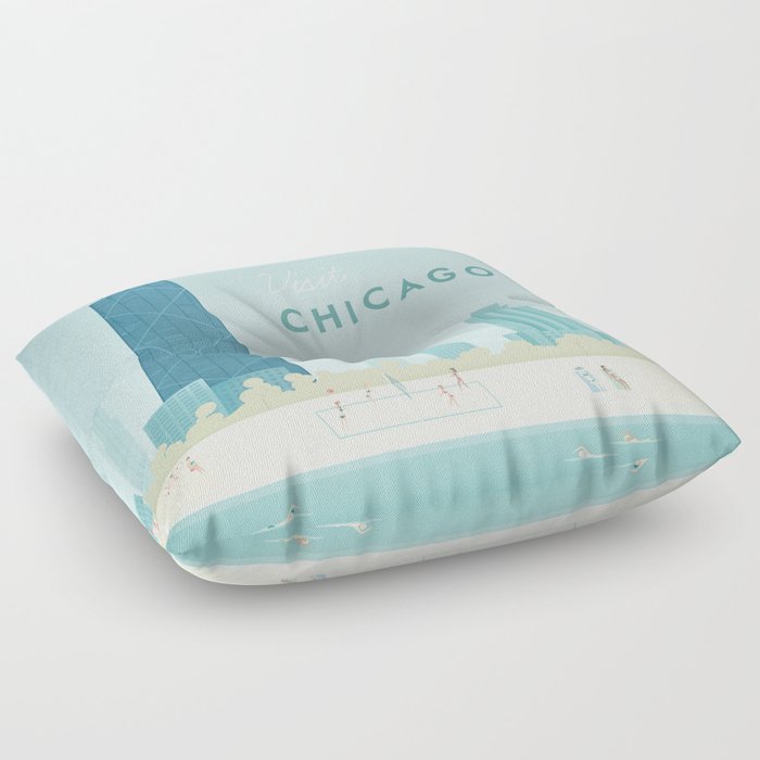  Vintage Chicago Travel Poster Floor Pillow