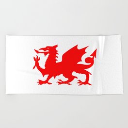WELSH DRAGON red with white shadow. Beach Towel