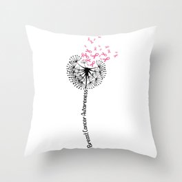 Breast Cancer Awareness Dandelion Throw Pillow
