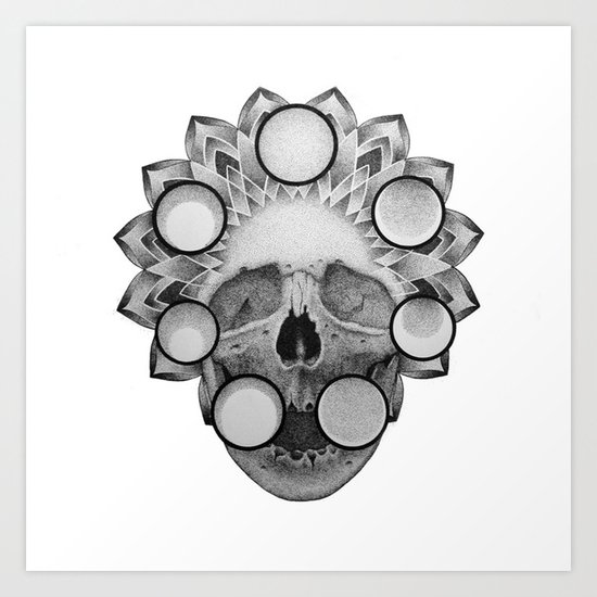 Dotwork Skull Mandala Art Print