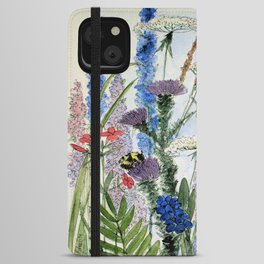 Wildflower in Garden Watercolor Flower Illustration Painting iPhone Wallet Case