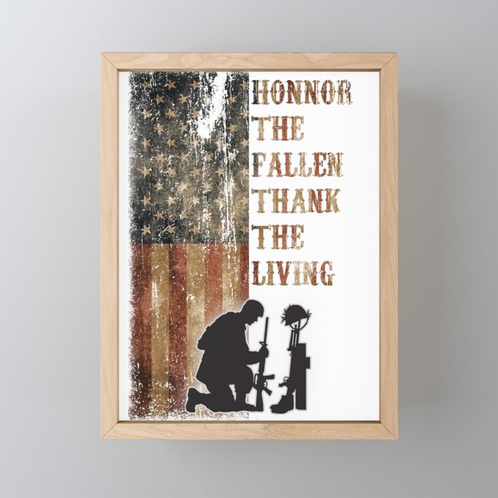 Vintage USA Flag Honor The Fallen Thank The Living Memorial's Day Veteran's Day Framed Mini Art Print