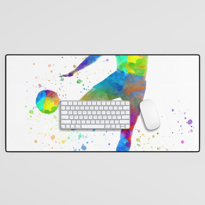 Soccer player in watercolor Desk Mat