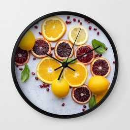 Tropical Citrus Oranges, Grapefruit, & Lemons Wall Clock