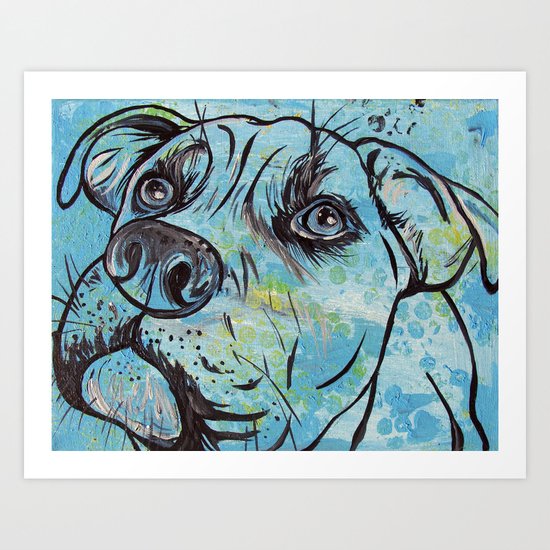 Blue Pit Bull Dog Art Print