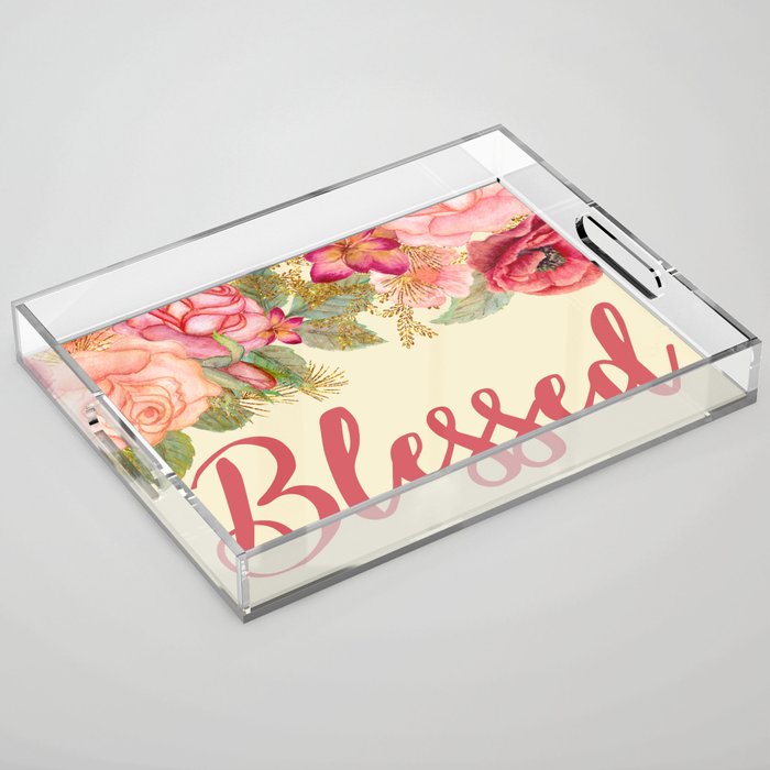 Blessed | Floral Acrylic Tray