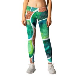 Gold and Watercolor leaves Leggings