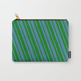 [ Thumbnail: Blue and Green Colored Lines Pattern Carry-All Pouch ]