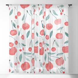 Watercolor cherries - red and teal Sheer Curtain