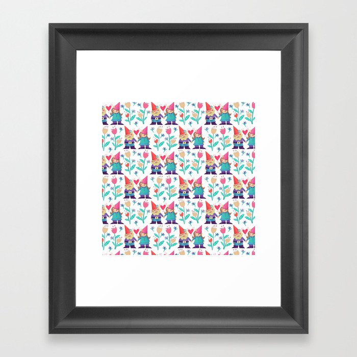 Gnome Love Pattern Framed Art Print
