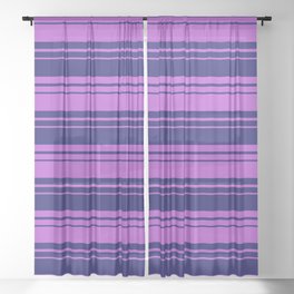 [ Thumbnail: Midnight Blue & Orchid Colored Lined/Striped Pattern Sheer Curtain ]