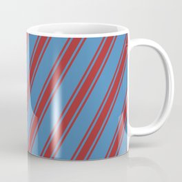[ Thumbnail: Blue & Brown Colored Striped Pattern Coffee Mug ]