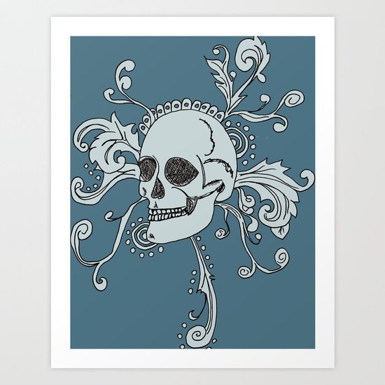 Floral skull in blue Art Print