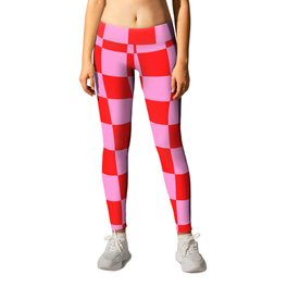 Pink Checkered And Red Bright Modern Shape Geometric Pattern Leggings | Fun, Abstract Classic, Pink Checkered, Graphic Design, Bright Fun, Graphicdesign, Digital, Pink Red Checkered, Modern, Plaid 