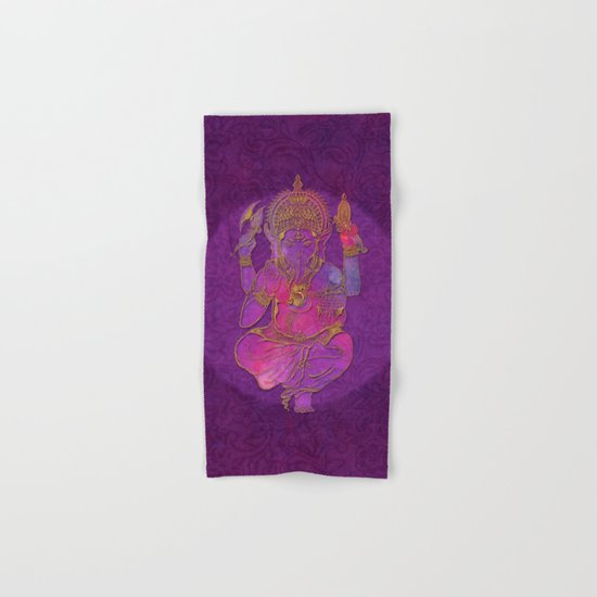 Ganesha hindu god watercolor gold purple art Hand & Bath Towel