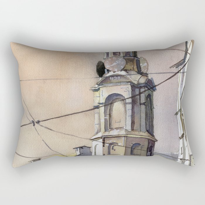 Painting of church in historic center of Amsterdam, Netherlands.  Amsterdam watercolor Rectangular Pillow