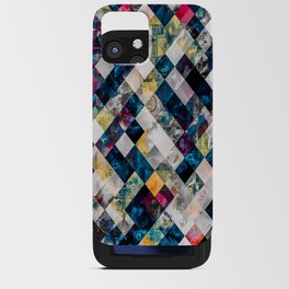 geometric pixel square pattern abstract background in blue pink iPhone Card Case