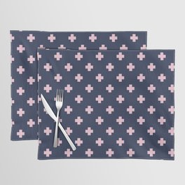 Pink Swiss Cross Pattern on Navy Blue background Placemat