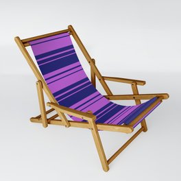 [ Thumbnail: Midnight Blue & Orchid Colored Lined/Striped Pattern Sling Chair ]