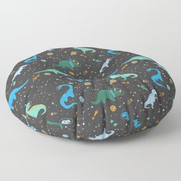 Dinosaurs in Space in Blue Floor Pillow