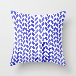 Cute watercolor knitting pattern - blue Throw Pillow