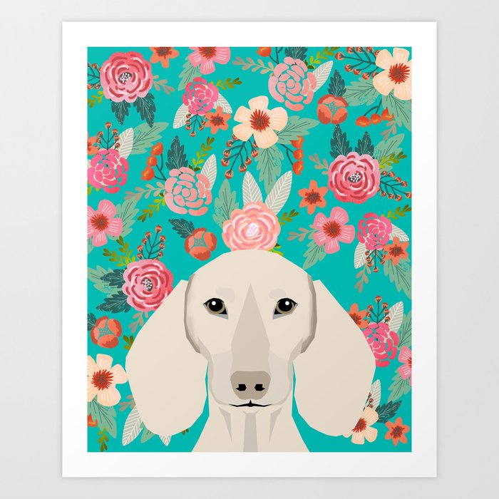Dachshund florals flower pet portrait dog art dachsie doxie pet art dog breeds Art Print