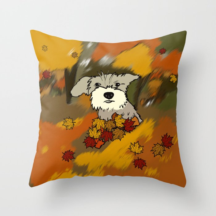 Schnauzer In Fall Leaves Throw Pillow | Drawing, Schnauzer, Schnauzer-puppy, Schnauzer-in-fall, Fall-leaves, Puppy-in-leaves, Autumn-leaves, Autumn, Schnauzer-in-autumn, Fall-colors