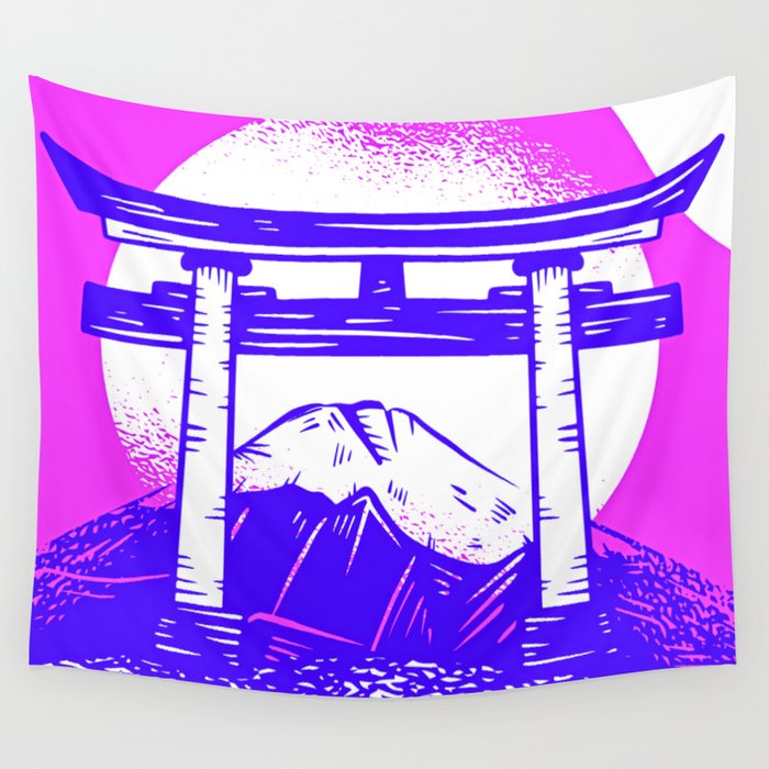 Happy Fuji - Bright Neon Color Wall Tapestry