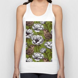 White anemone flowers and wrens Unisex Tank Top