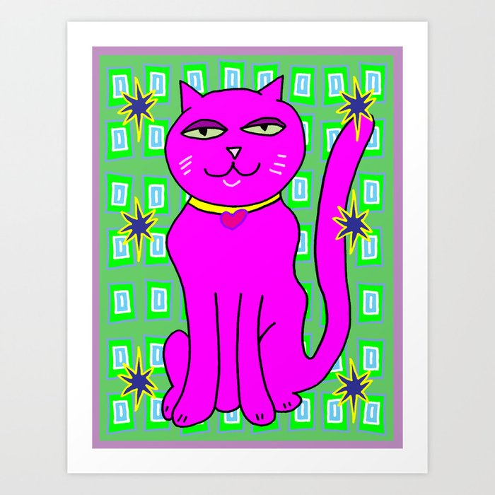 Pretty Kitty Folk Art Wall Decor Art Print By Funkyfolkart