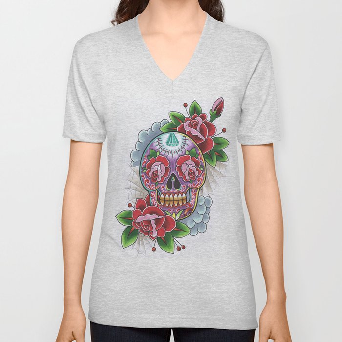 sugar skull V Neck T Shirt