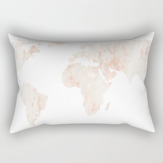 Marble World Map Light Pink Rose Gold Shimmer Rectangular Pillow