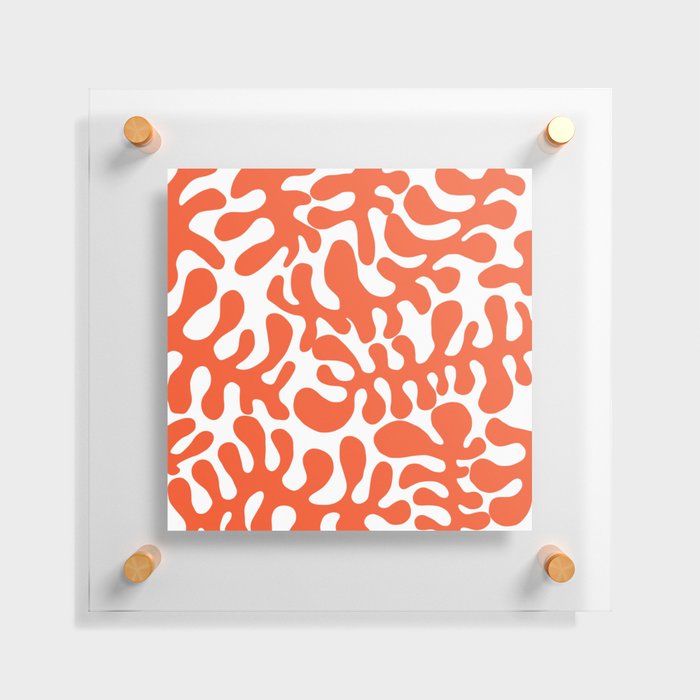 Vibrant orange Matisse cut outs seaweed pattern on white background Floating Acrylic Print
