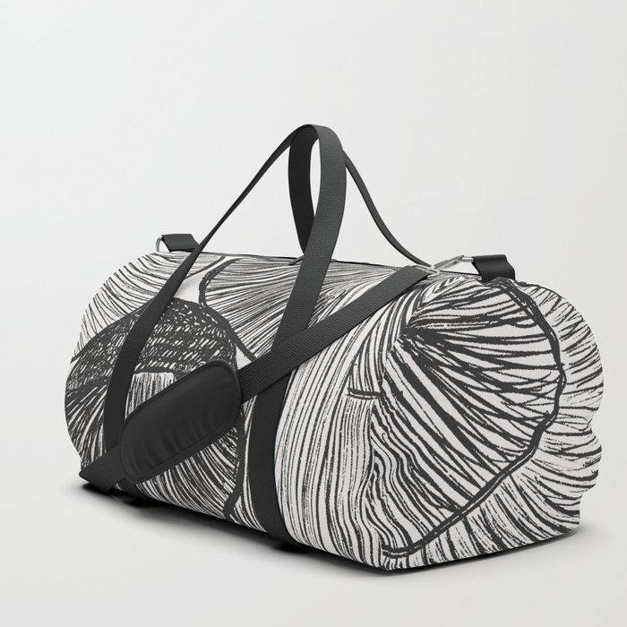 Black White Magic Mushroom Garden Drawing Duffle Bag