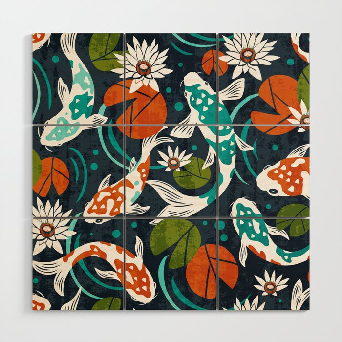 Koi Pond - Orange Wood Wall Art