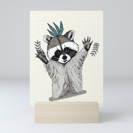 Jolly Playful Raccoons in Grayish Yellow Mini Art Print