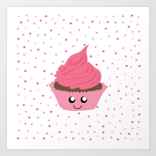 Valentine's Day Cupcake with Confetti Sprinkles (Dazzling Pink Polka Dots / Valentine Gift) Art Print