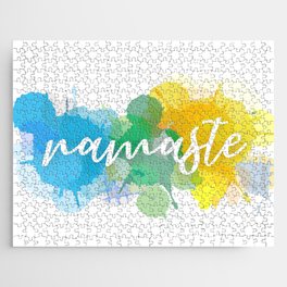 Namaste quote in watercolor paint splatter Jigsaw Puzzle