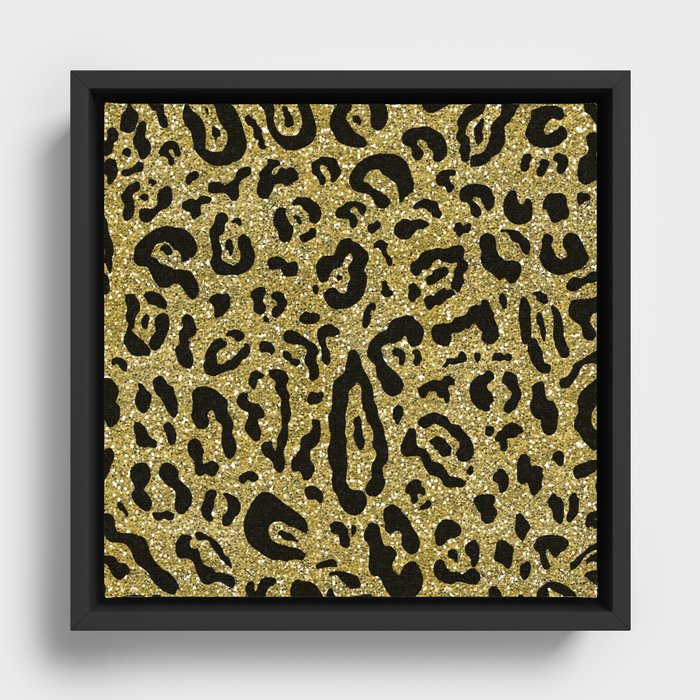 Gold Glitter & Black Cheetah Print Framed Canvas